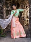 PEACH COLOUR SILK EMBROIDERED SEMI STITCHED PARTY WEAR KIDS LEHNGA 101-B